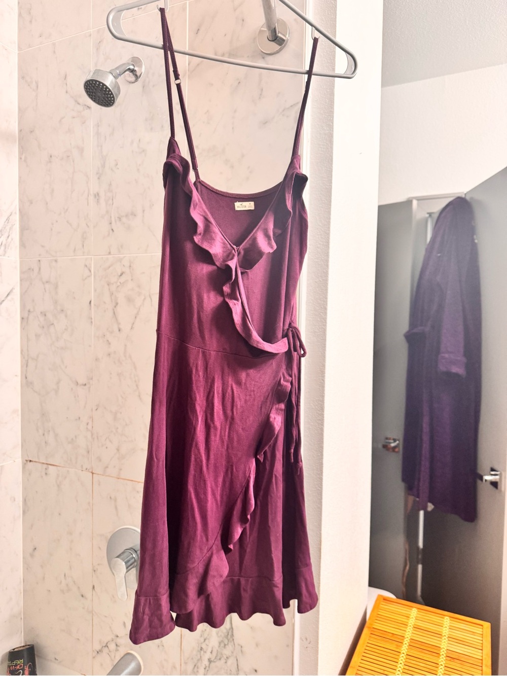 Hollister Deep Plum Ruffle Wrap Slip Dress